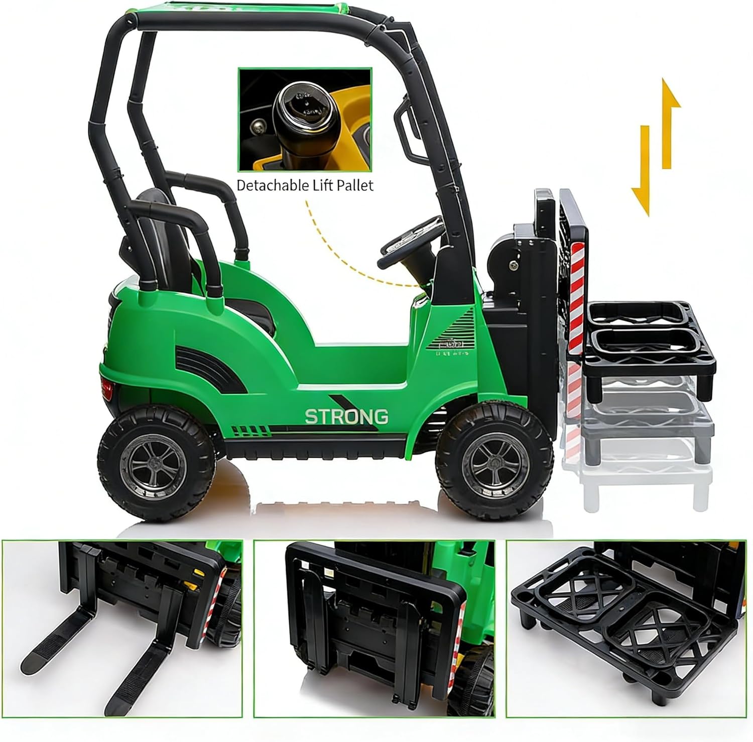 Garvee 12V Children's Electric Car on Forklift with Tent, Construction Toy with Adjustable Fork and Pallet, Ideal for Indoor and Outdoor Use, Green