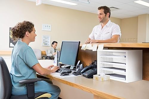 Miniatura 7 de AdirOffice Organizador de escritorio con estantes, estantes apilables de madera de 4 niveles, organizador de correo de archivos, almacenamiento de