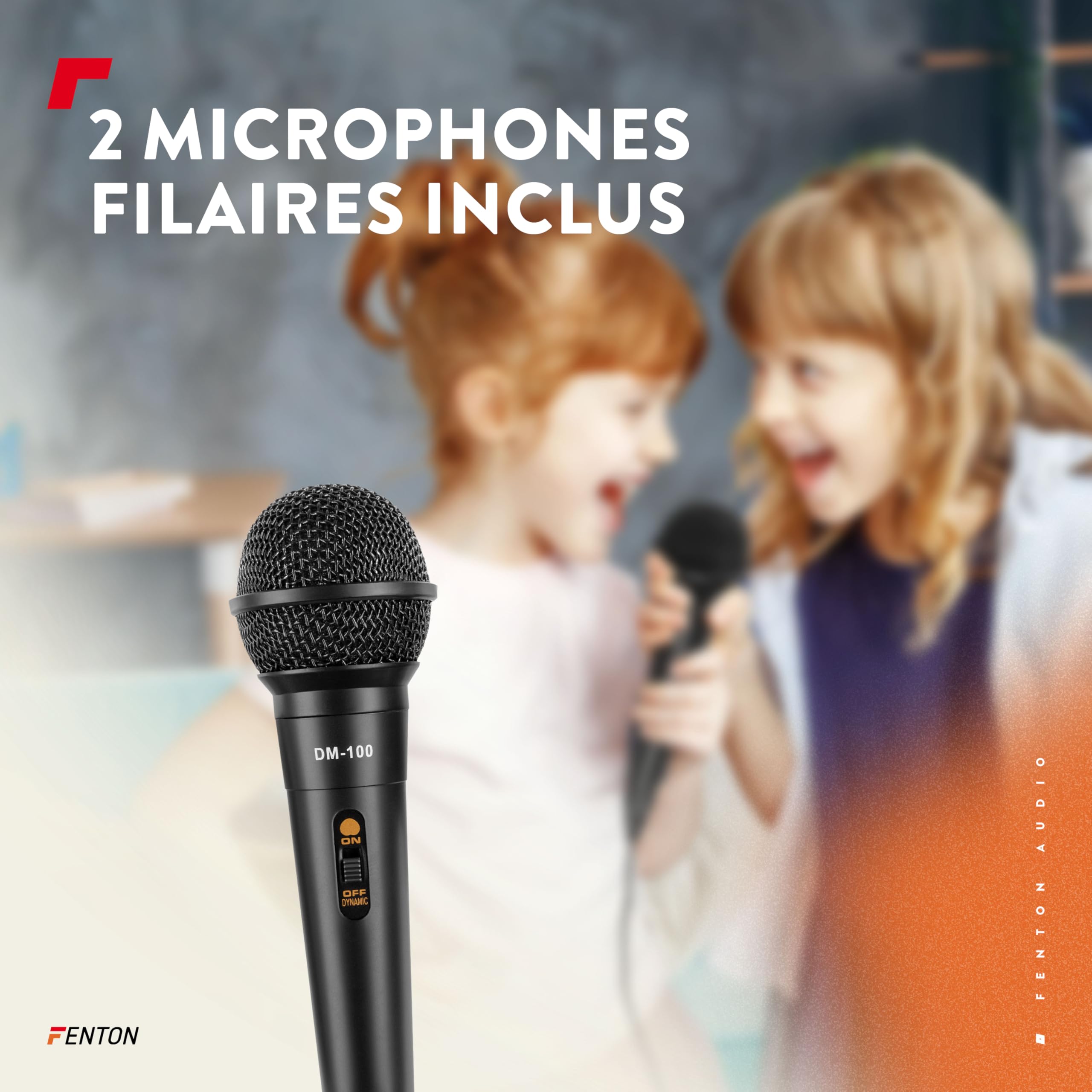 Fenton LIVE290 Enceinte Karaoké Portable 2x8’’ avec Bluetooth - 300 Watts, 2 Micros, Boule Disco LEDs, Lecteur MP3, Autonomie 6H, Une Enceinte Idéale pour Les Soirées Disco avec Effets Lumineux