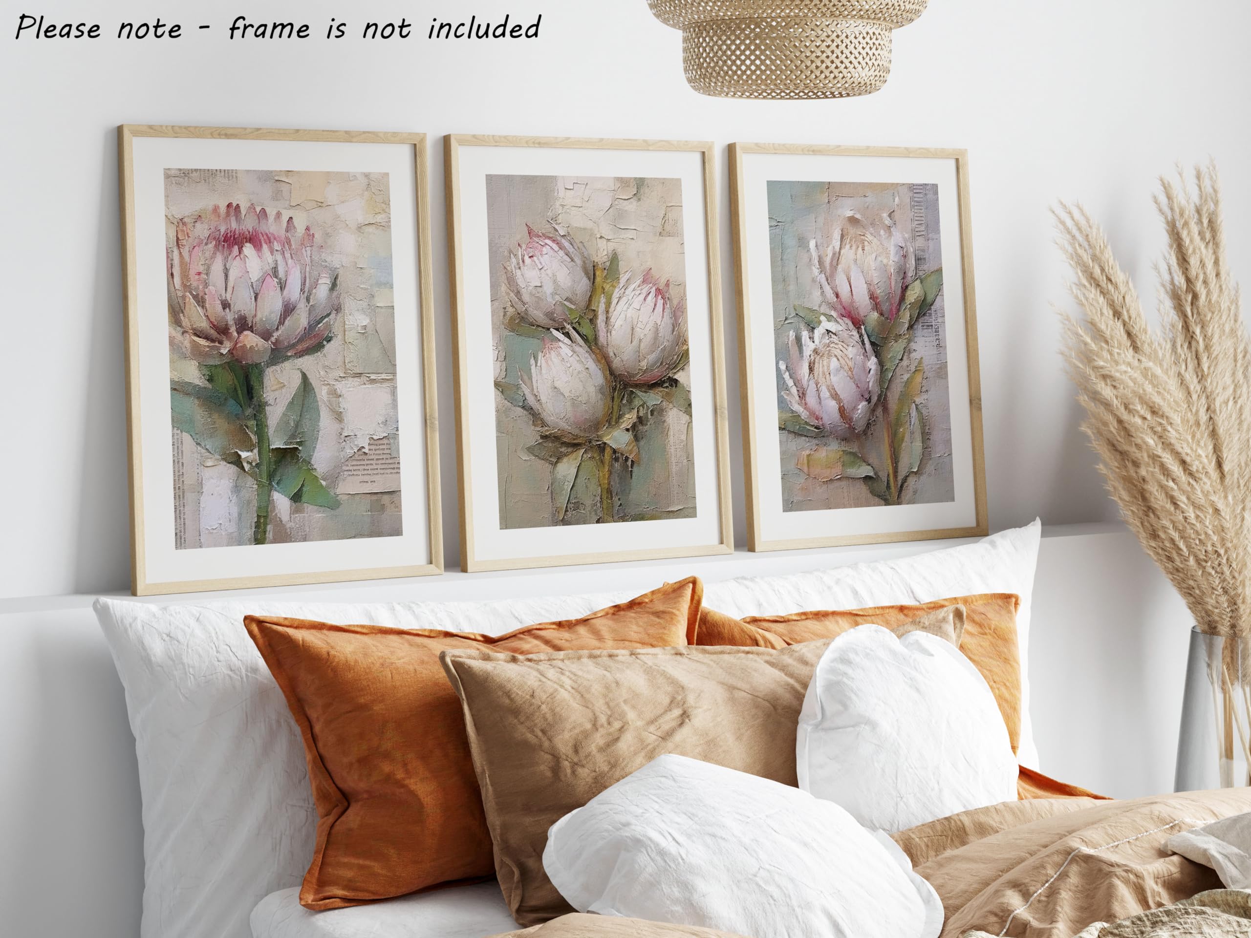 Protea Flowers Wall Art Set of 3 Unframed Poster Prints, Printed Texture Style - Image 2