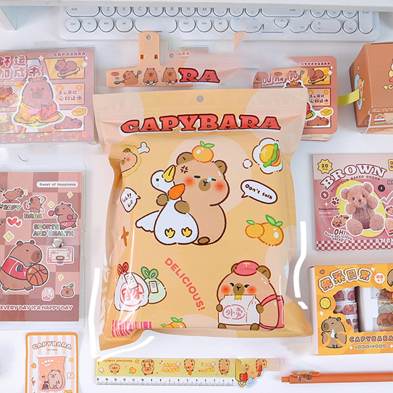 Kit de Papeterie Scrapbooking pour Filles et Étudiants - Ensemble Dessin Animé Capybara - Collection de Récompense de Classe