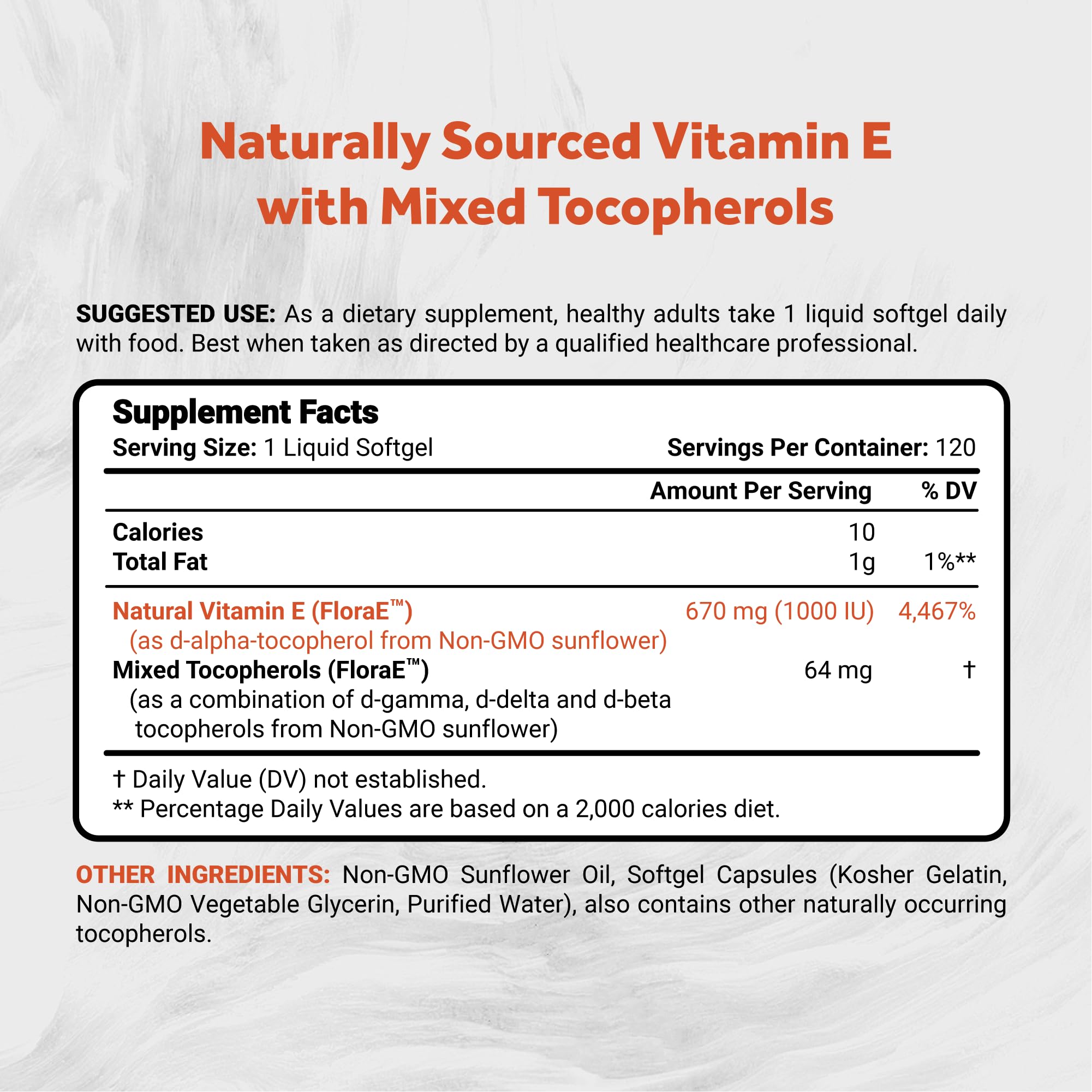 Naturalis Sunflower Vitamin E 670mg (1000 IU) with Mixed Tocopherols | Essential Skin Vitamin & Immune Support | Non-GMO, Soy & Gluten Free | 120 Softgels — Amazon image 2