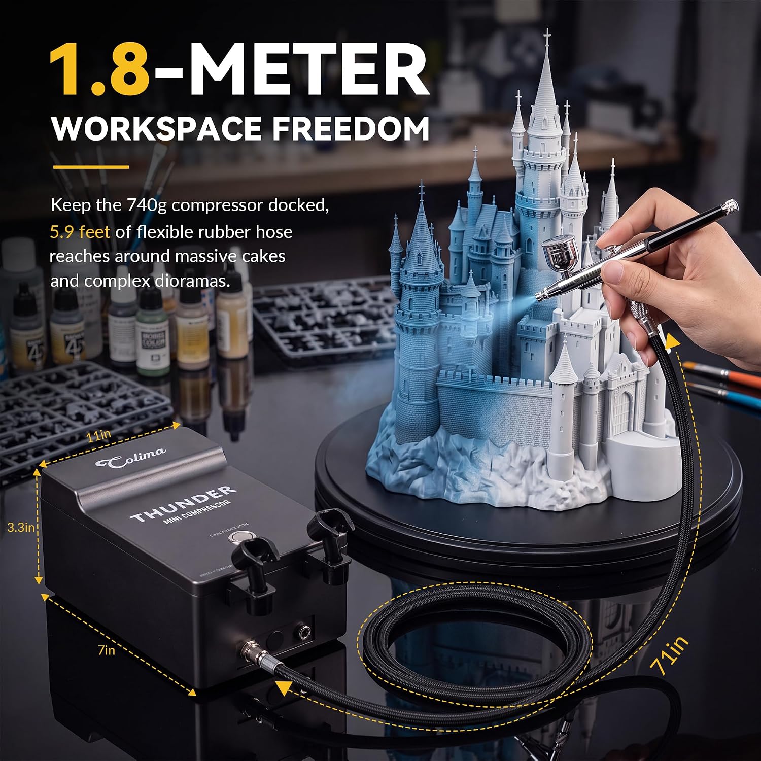 55 PSI Airbrush Kit with Compressor for Models 3D prints RC Bodies & Crafts