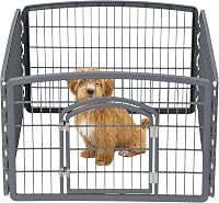 IRIS USA 24" 4-Panel Dog Playpen with Door - Heavy-Duty Plastic Puppy Exercise Pen for Small Medium Pets, Easy Assembly, Customizable Gray