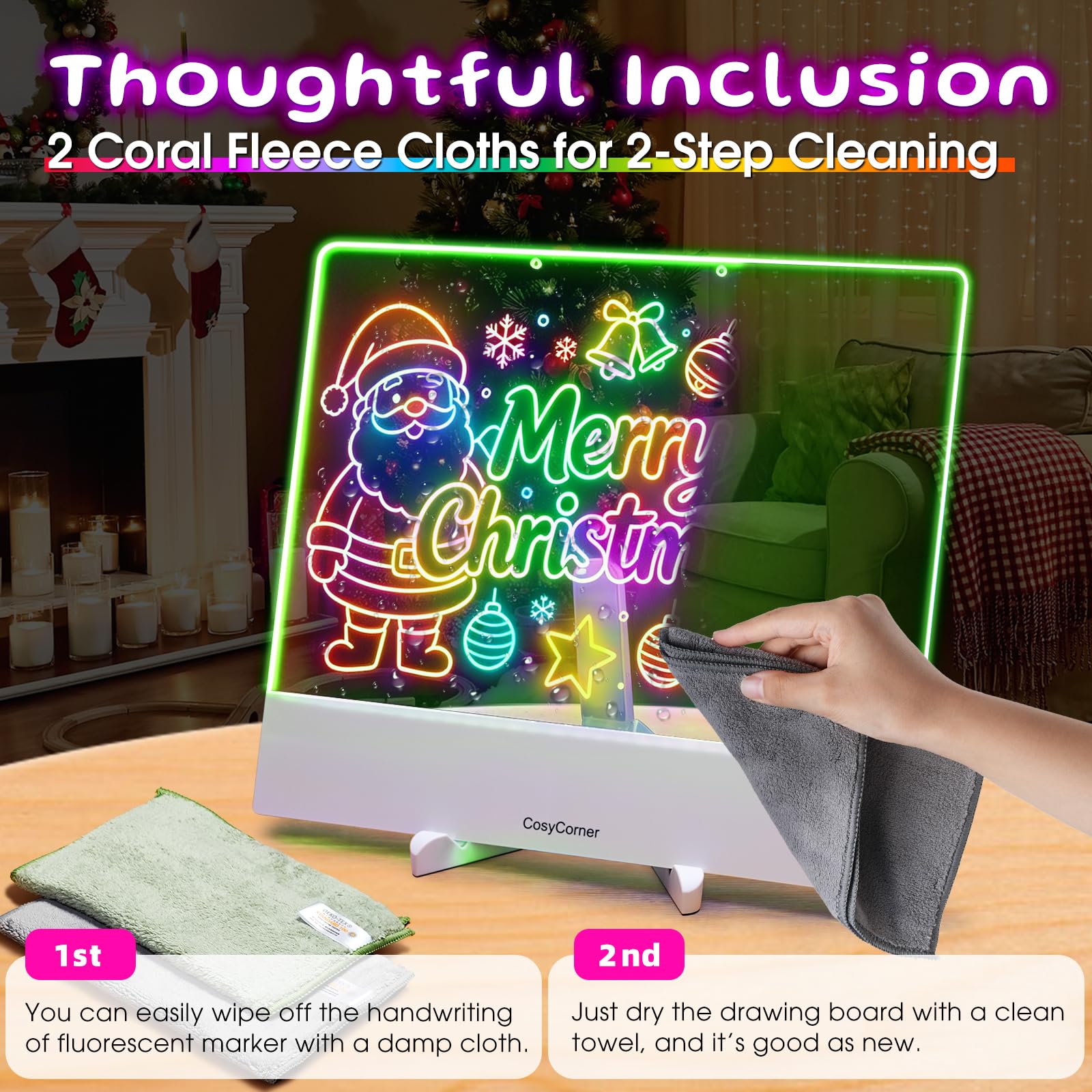 Tablero LED De Dibujo Para Niños Con Luz De Colores – Pizarra Acrílica Recargable, Borrado En Seco, Con Soporte Y Cadena, Regalo Creativo