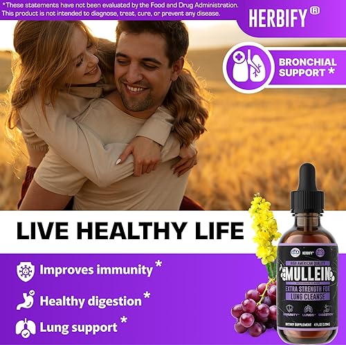 Miniatura 3 de HERBIFY Mullein Drops - Limpieza pulmonar - Extracto de hoja - Potente gordolobo para apoyo inmunológico, desintoxicación y apoyo respiratorio -