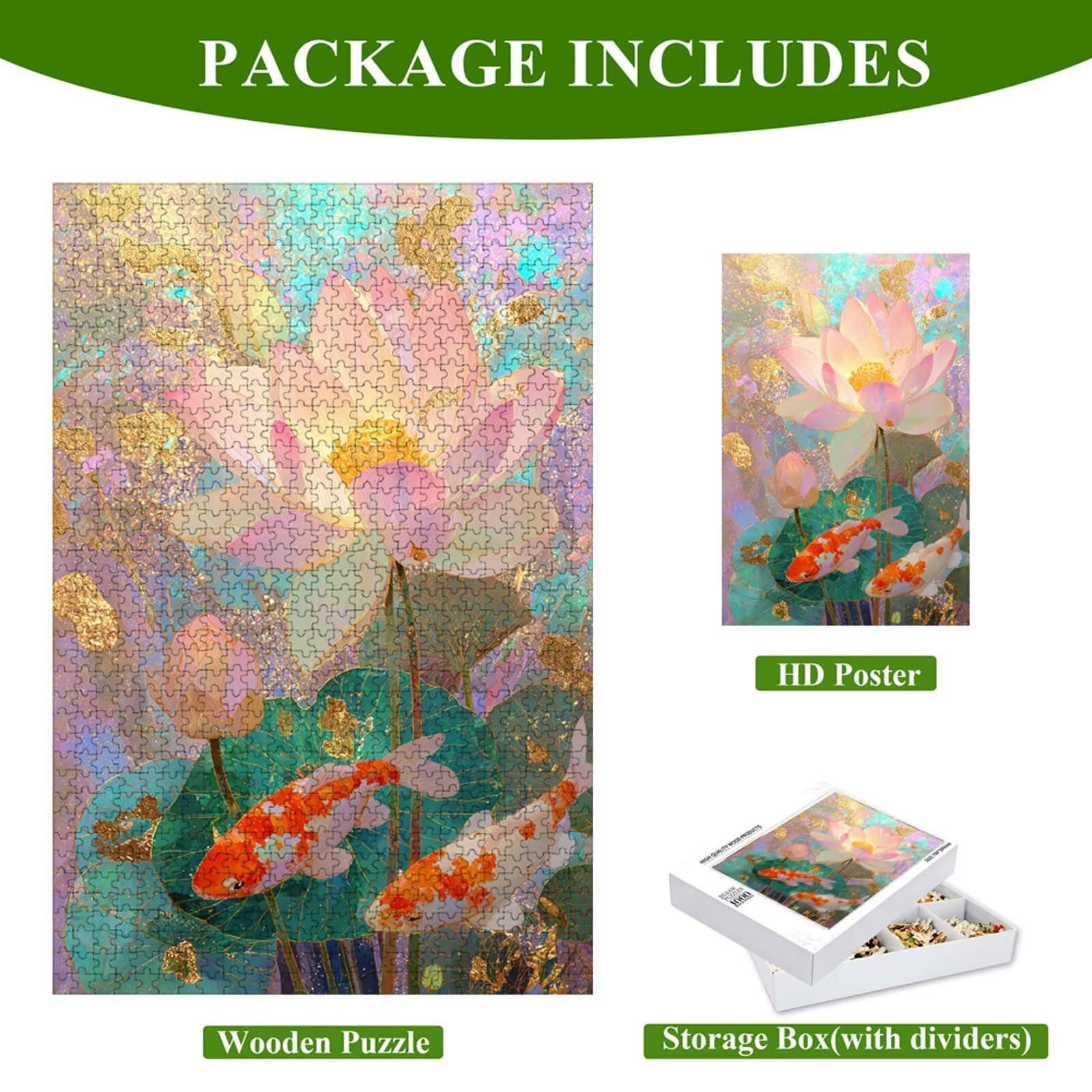 4000 Pezzi Puzzle Adulti - Loto & Carpa koi - Fabbricazione in Legno Robusto (Forma Classica) - Decorazione Murale con Poster - Prodotto Riservato ad Adulti e 14 Anni in Su (147x105cm) P3#812
