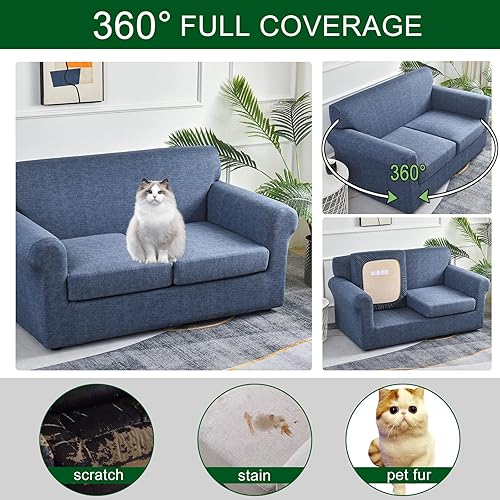 Miniatura 4 de CRFATOP Fundas de sofá de 3 piezas para sofás de 2 cojines, funda elástica para sofá biplaza con 2 fundas de cojín de asiento separadas, protector