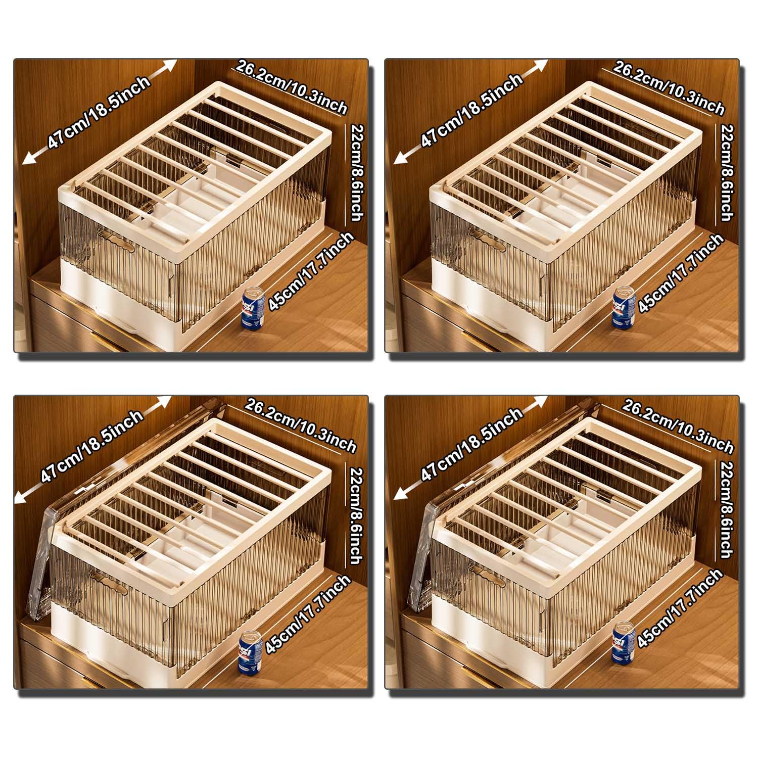 Organizador de ropa para jeans, apilable, plegable, organizador de cajones de armario, caja de almacenamiento para suéter, ropa interior, camisetas, calcetines, con tapa, asa y riel de ropa ajustable,