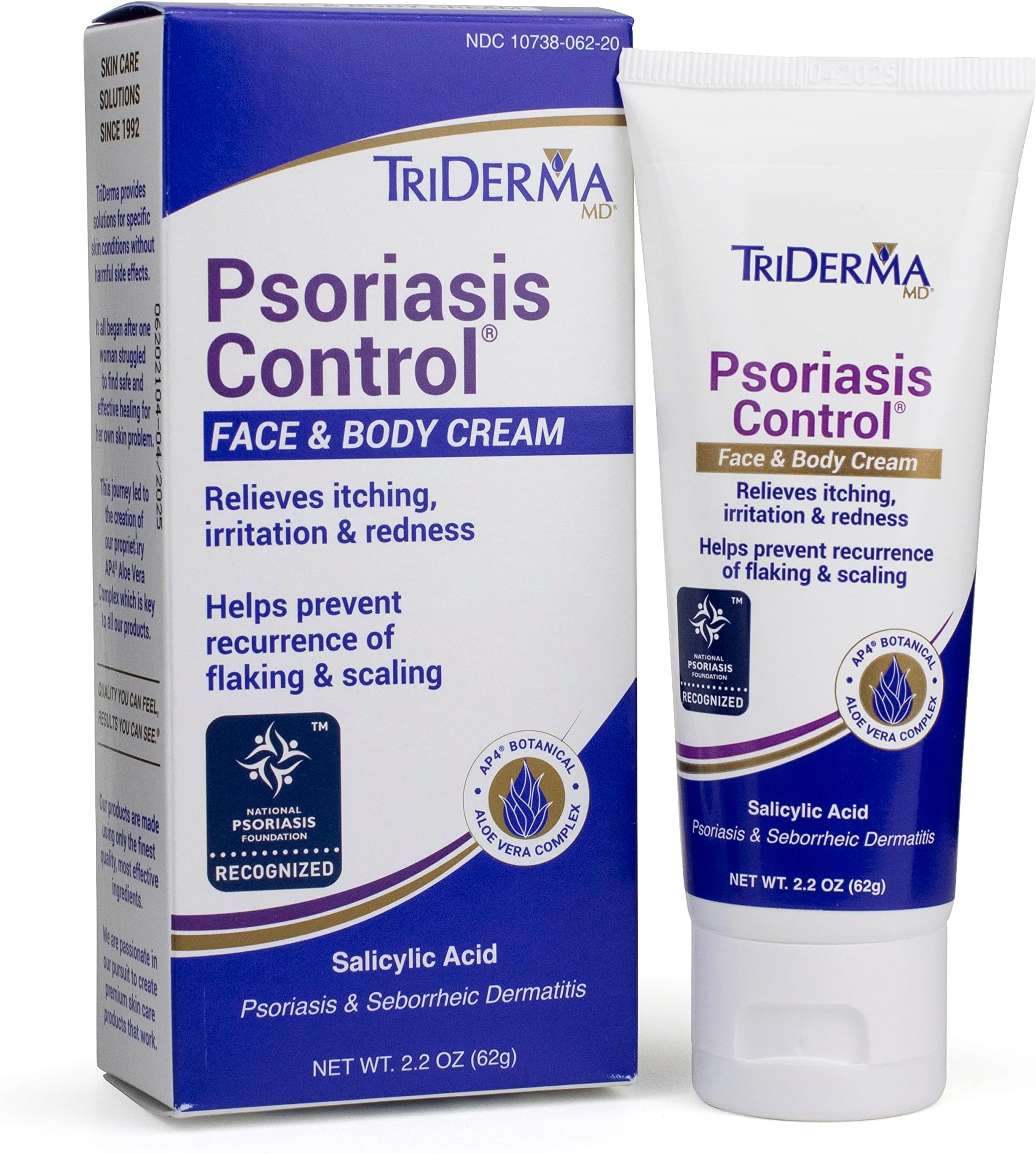 TriDerma Psoriasis Control Face & Body Cream - Maximum Strength 3% Salicylic Acid - Moisturizing Psoriasis Cream (No Cortisone, Fragrance or Parabens) - 2.2 oz