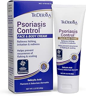 TriDerma Psoriasis Control Face & Body Cream - Maximum Strength 3% Salicylic Acid - Moisturizing Psoriasis Cream (No Cortisone, Fragrance or Parabens) - 2.2 oz