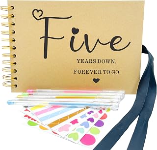 5 Year Anniversary Photo Album Gift, DIY Scrapbook Album for Wood Wedding Anniversary, Fifth Anniversary Marriage Presents for Her Him Couple, Handmade Memory Book for 5th Anniversary