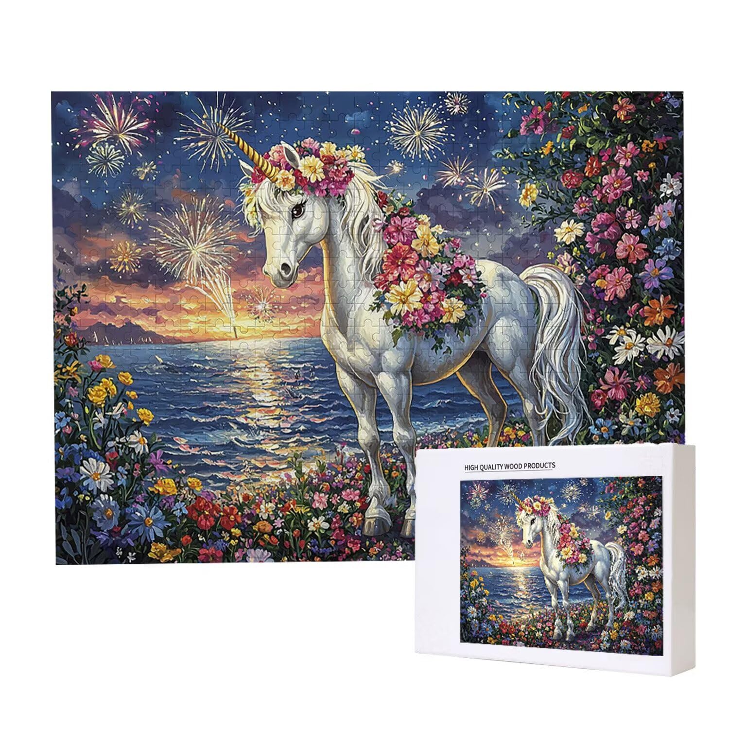 Puzzle de 1000 Piezas Puzzle Adultos 75x50cm Juego Educativo Regalos Rompecabezas para Adultos y niños a Partir de 14 Años, Regalo Creativo para la Relajación - (Unicornio con Vistas al mar) t-250