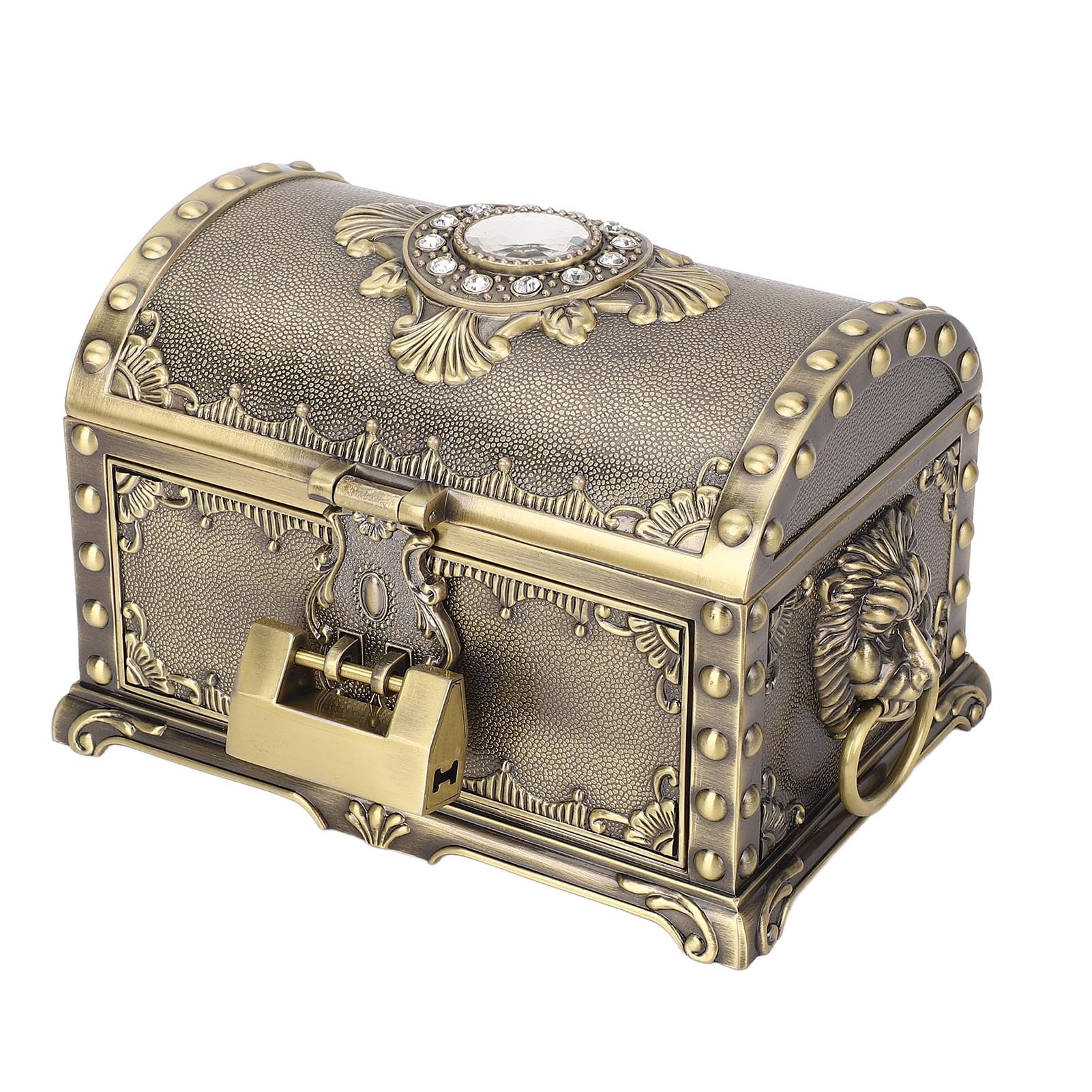 POENVFPO Metalowe Pudełko na biżuterię w Stylu Vintage, Klasyczny Wytłoczony Kwiatowy Wzór Elegancki Organizer z pozłacaną rączką i aksamitną wyściółką, do Użytku Domowego i Komercyjnego (Brązowy)