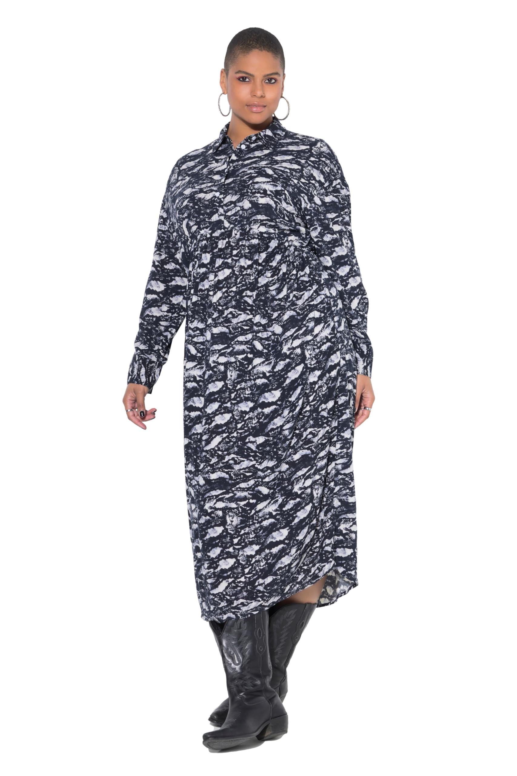 Studio Untold Damen große Größen Übergrößen Plus Size Midi-Hemdblusenkleid, Oversized, Alloverprint 843723