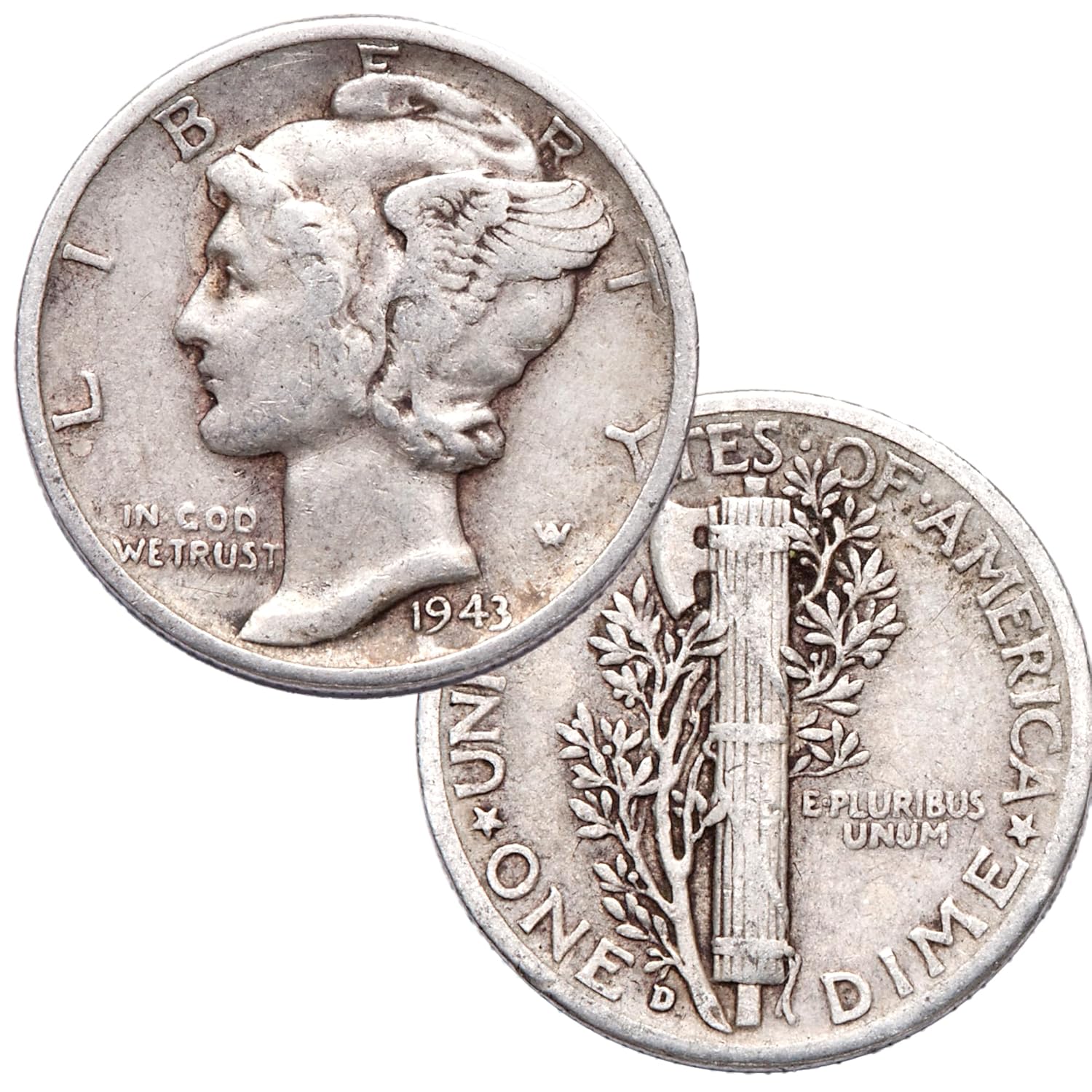 1941-1945 Mercury Dime 5-Coin Year Set with 1943 Reprocessed Steel Lincoln Head Cent