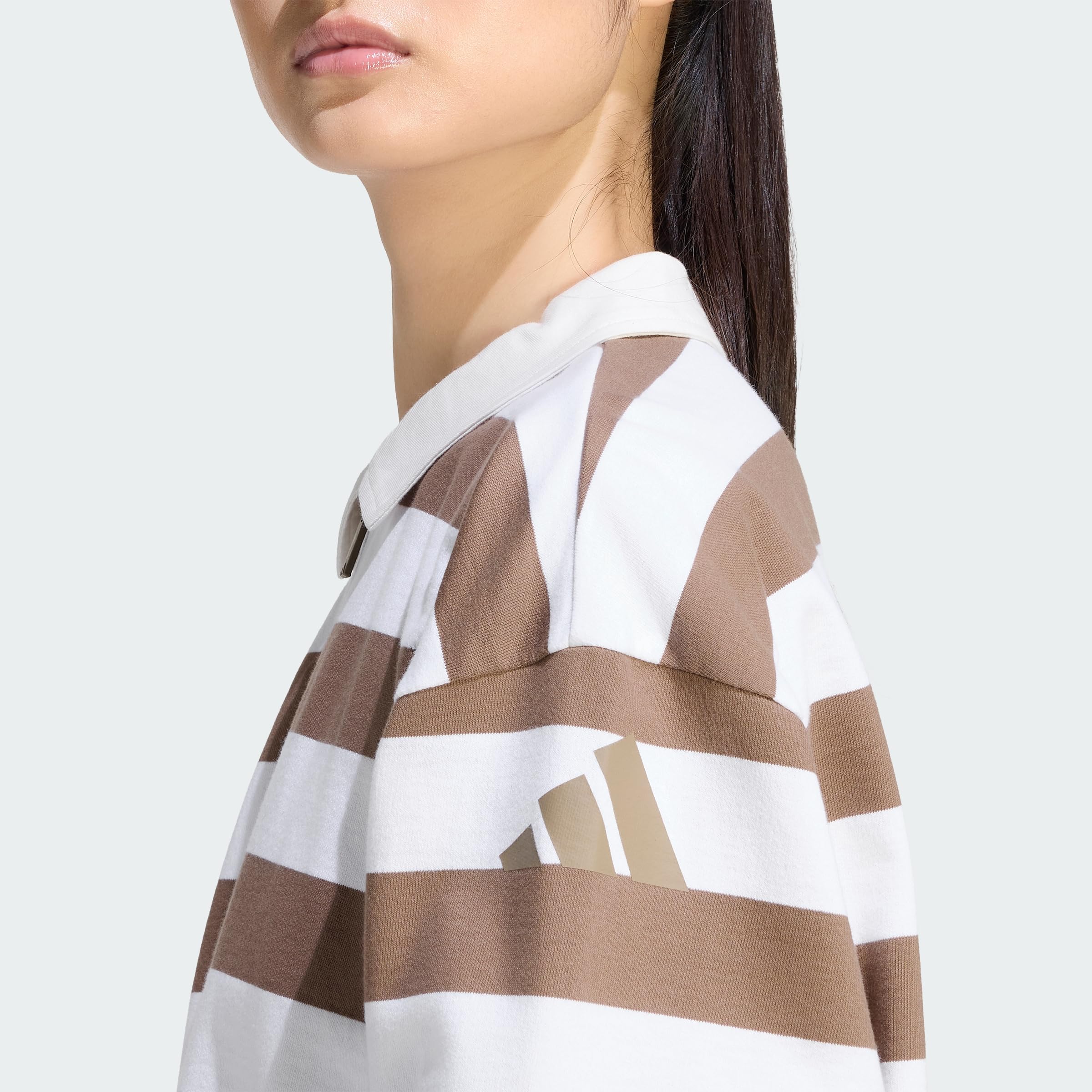 adidas Kobiety Essentials Contemporary French Terry Longsleeve Polo Shirt, Khaki Six/off white, M