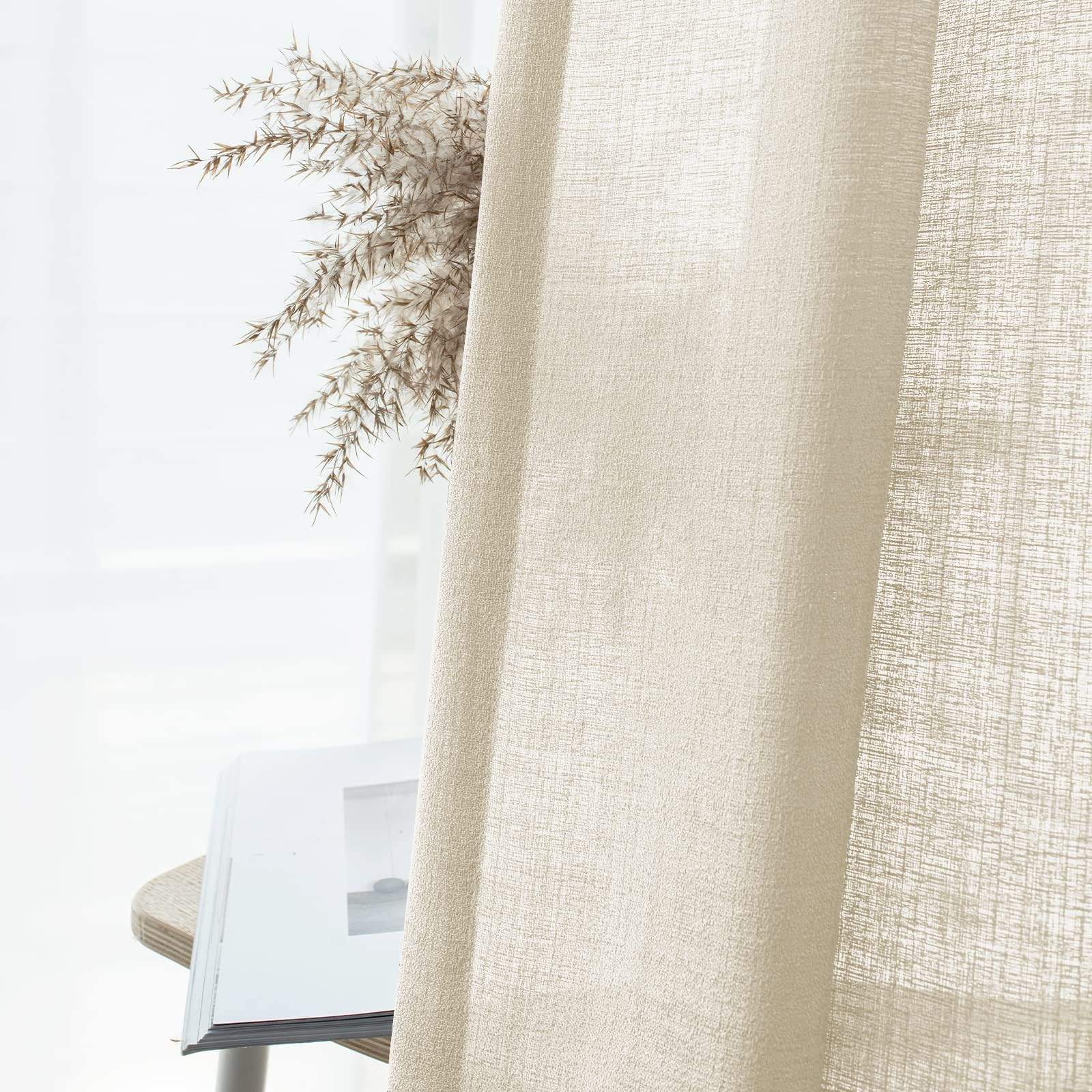 Melodieux Tende a 2 pannelli, in finto lino, semi-velate, con occhielli, per camera da letto, soggiorno, finestra, colore: beige, 140 x 183 cm