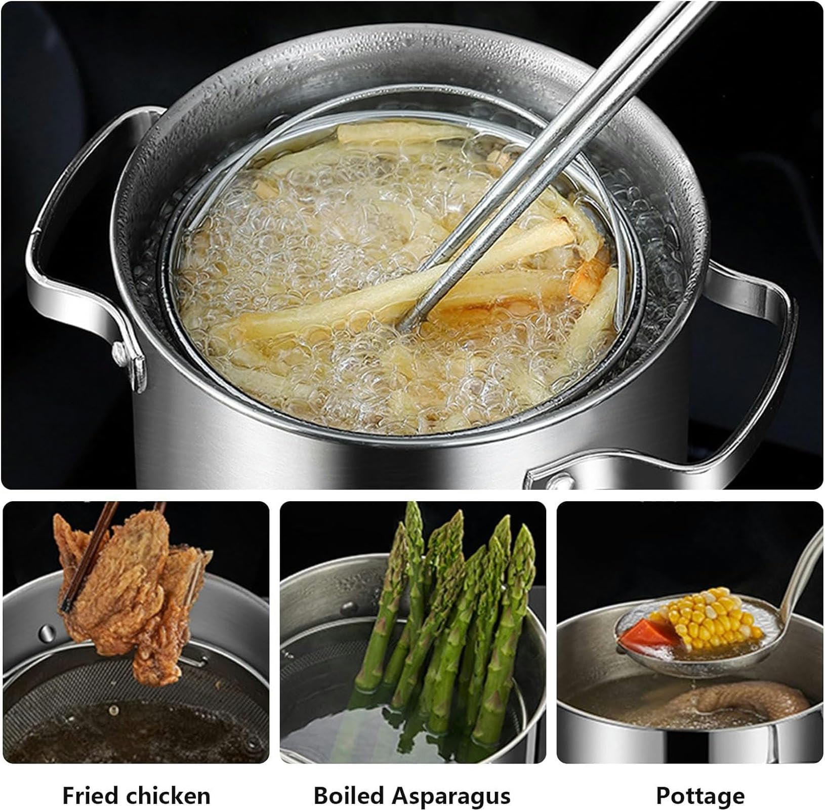 Pot à Asperges en Acier Inoxydable 304, Panier de Cuisson, friteuses, marmite à Soupe Haute pour pâtes, Spaghetti, poêle à Frire, Outils de Cuisson de Poulet Frit