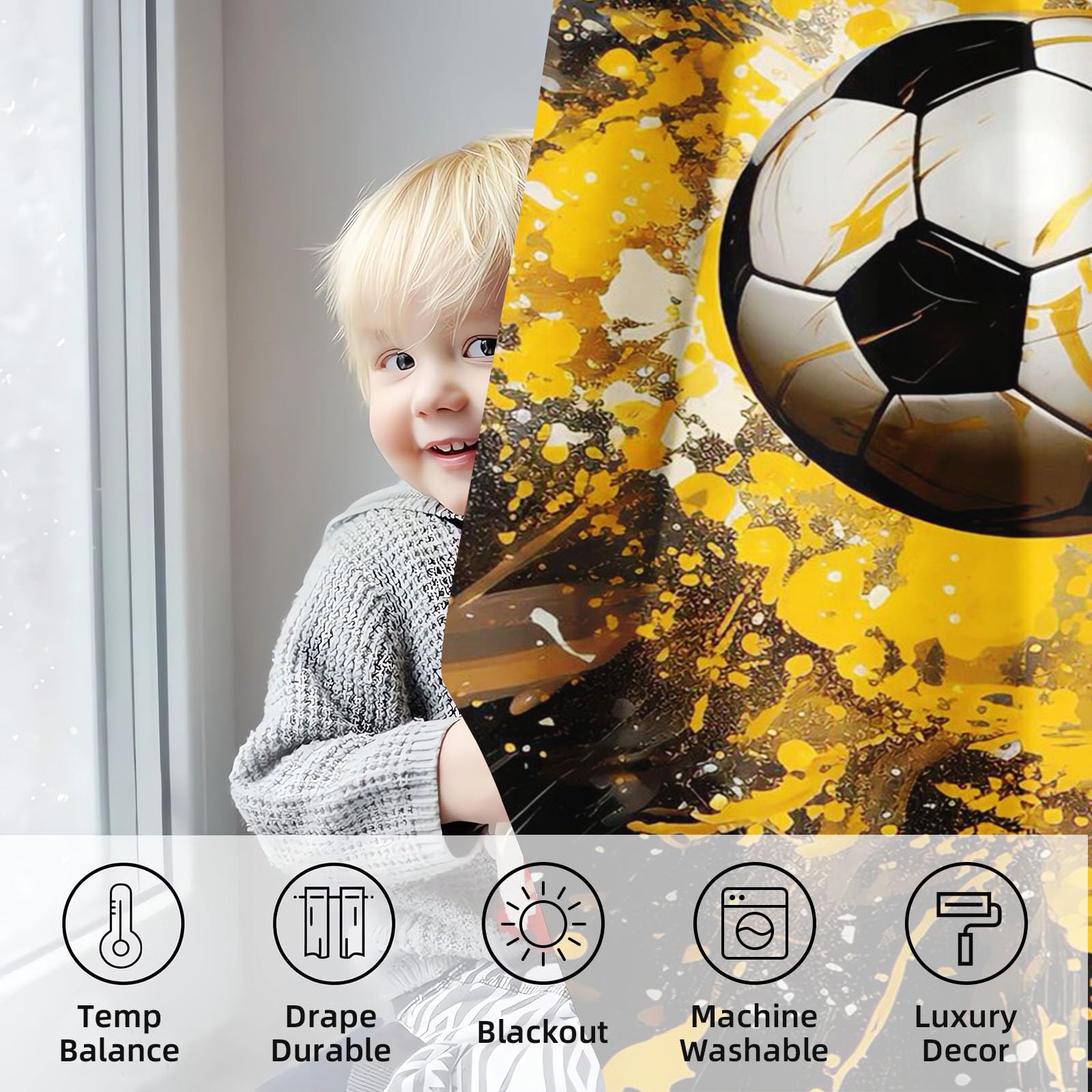Fußball Gardinen Verdunkelungsvorhänge Für Kinderzimmer Jungen Fußball Sport Blickdicht Vorhänge Fußball Verdunkelungsvorhang Für Schlafzimmer (1,220x215cm(BxH)/ 110x215cmx2)