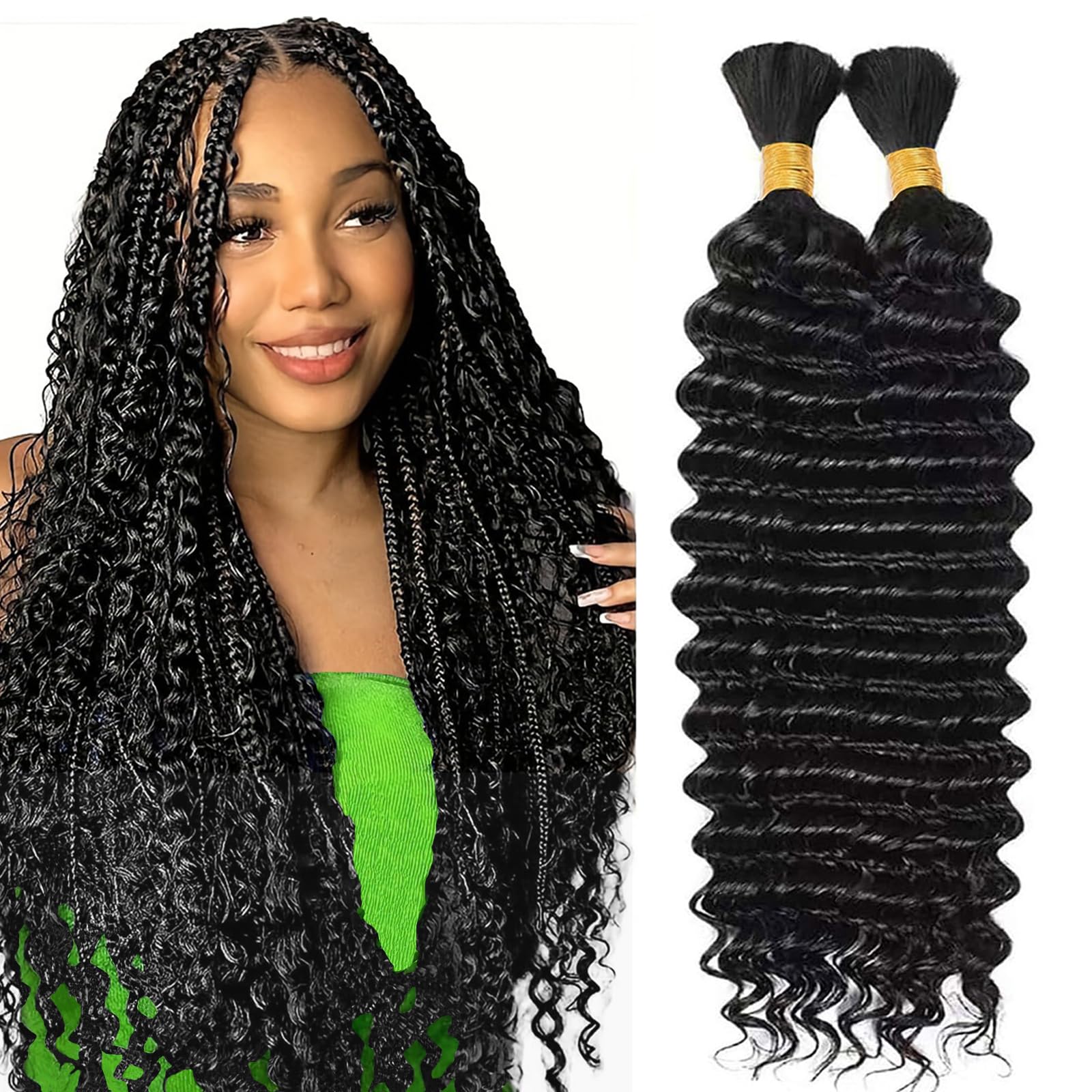 20 Inch Deep Wave Human Hair Extensions for Boho Braids No Weft 20 Inch Deep Water Wave Bulk Human Hair for Braiding No Weft  main image 3