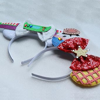 FACHPINT Toystory Adult Mouse Ears Buzz Ears Woodys Ears for Theme Parks, Sequin White Mouse Headband for Photo Props