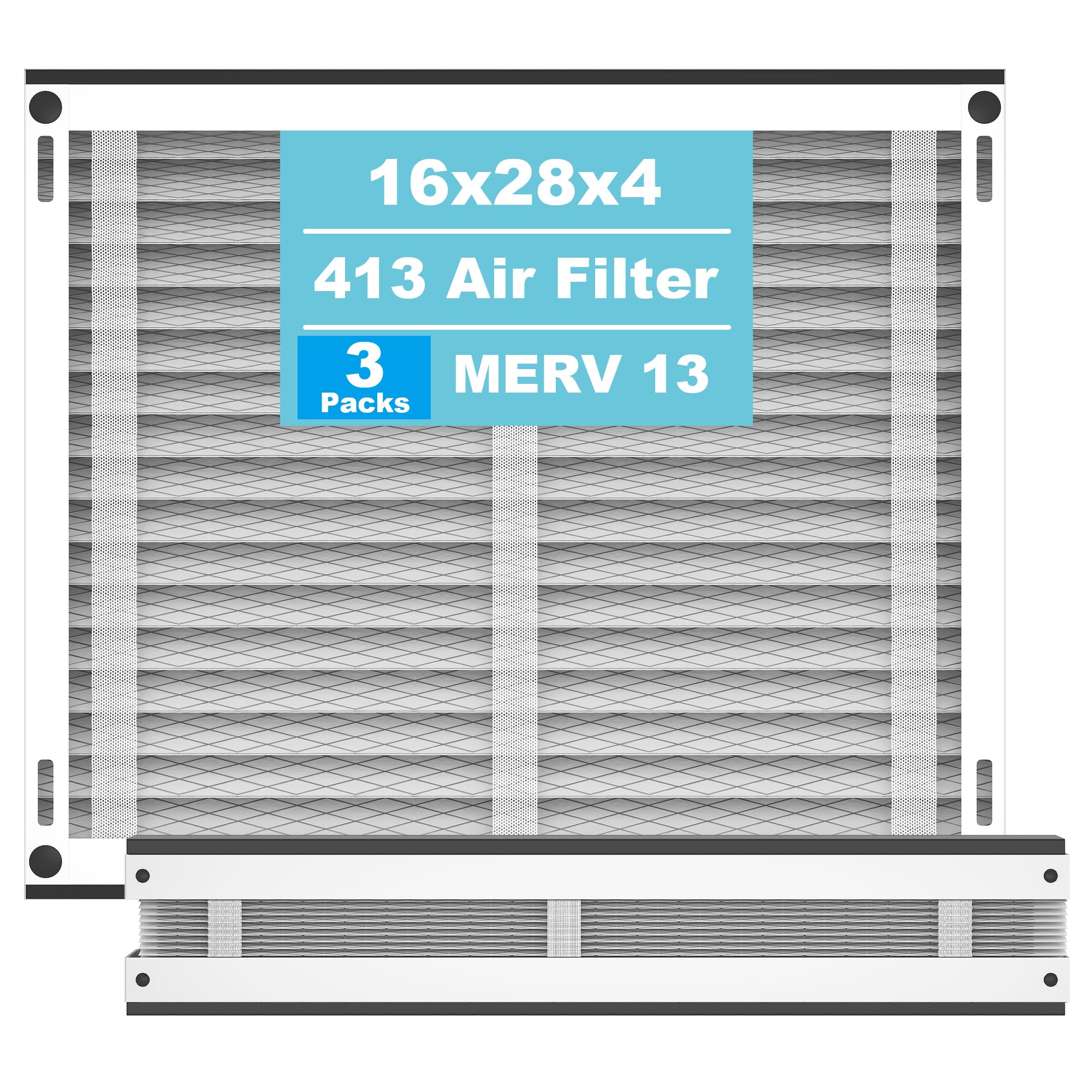 Photo 1 of (3-Pack) 413 Replacement Filter Compatible with April-Aire Whole House Air Purifier 1410, 1610, 2410, 2416, 3410, 4400, MERV 13, 16 x 28 x 4 Air Filter Replacement