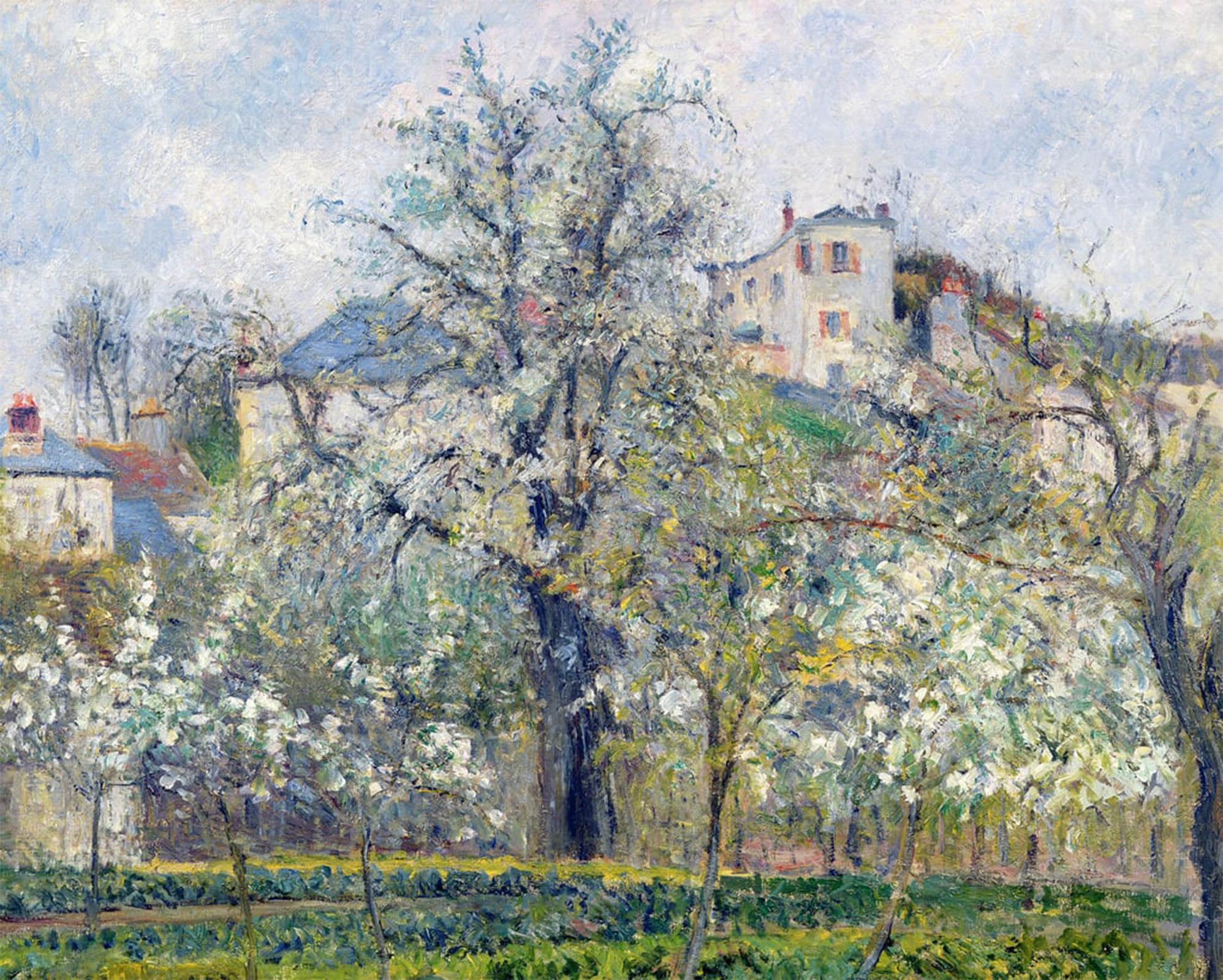 Serendipitp No Frame Retro Picture Poster Wall Art Pictures Painting The Vegetable Garden With Trees In Blossom Spring Pontoise By Camille Jacob Pissarro Wall Art Canvas Print For Wall Decor 60X90cm