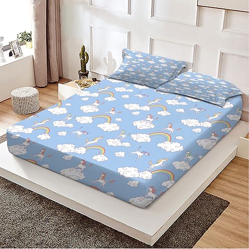 Miniatura 1 de Sábana bajera ajustable con temática de guardería, diseño de nubes de caballo, juego de ropa de cama de 2 piezas con estampado decorativo, ultra