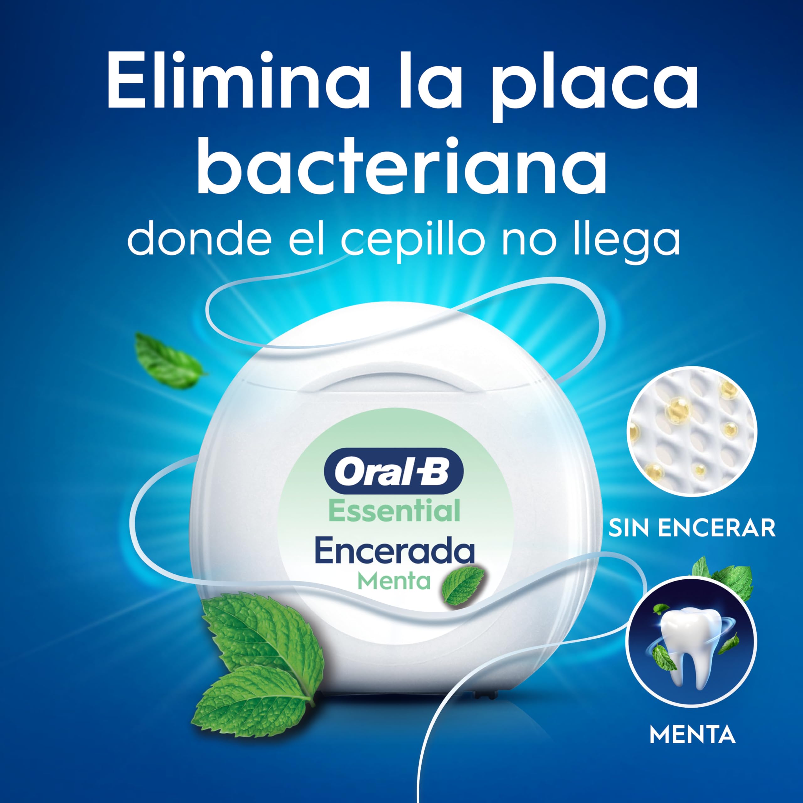 Hilo Dental Oral-B Essential Floss - Elimina la Placa - Seda Dental con Cera para Espacios Reducidos - Resistente al Desgaste - Sabor Menta [volumeloc]]m Roll — view 5