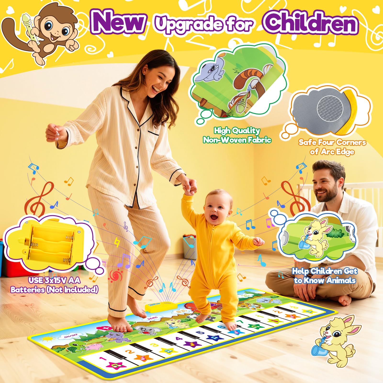 Tappetino per Pianoforte per Bambini, Tappetino da Musica Tappetini da Ballo Tastiera da Pavimento Tappetino Musicale per Tappetino per Bambini