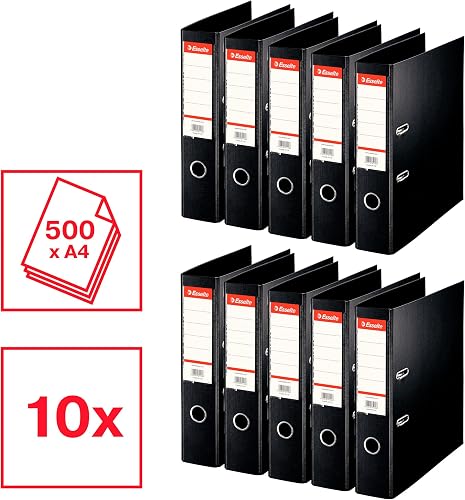 Esselte Standard, Pack of 10 Lever Arch Files, Black, 75 mm Spine, A4, PP, 320250 - 2