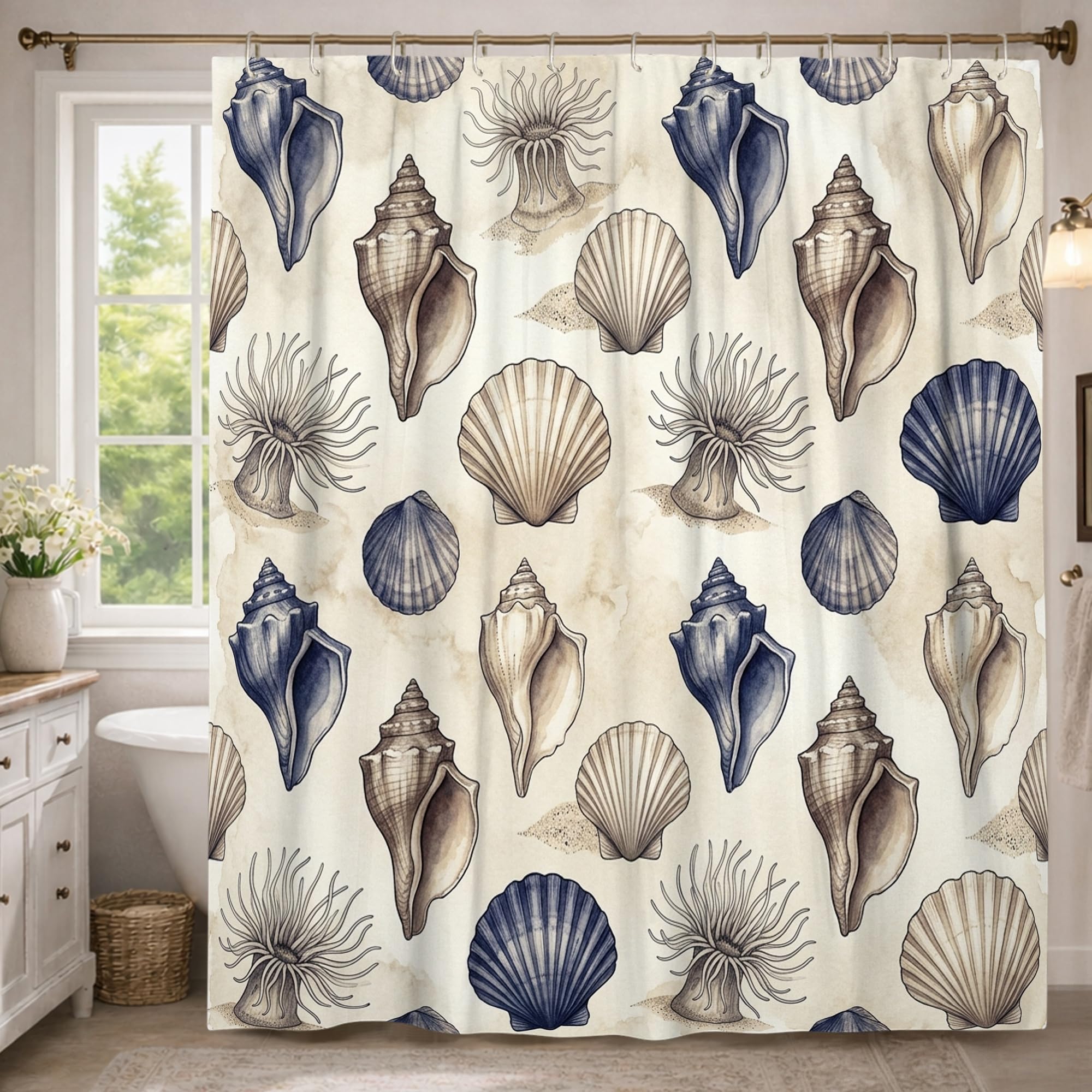 Rideau de douche beige d'été grand format haut de gamme en tissu