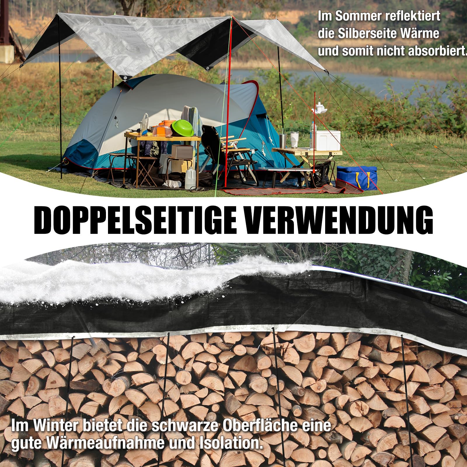 Lona de lona con ojales, 260 g/m², impermeable, protección, lona de tejido, multiusos, resistente a roturas, duradera, estabilizada a los rayos UV, para muebles de jardín, trampolín, techo, coche,