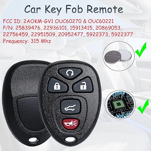 Miniatura 4 de Llavero de encendido con transpondedor de entrada sin llave, compatible con Chevy Traverse Tahoe Suburban 2007-2014, GMC Acadia Yukon, Buick