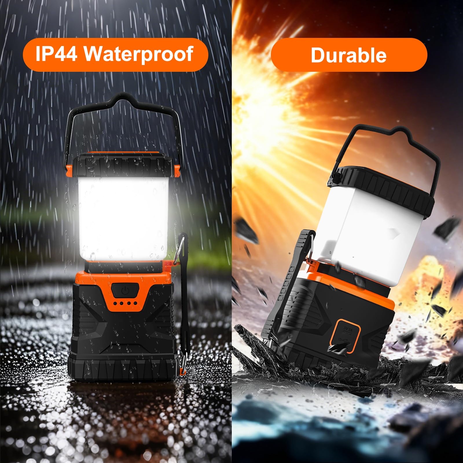 Linterna LED de camping recargable, 1000 lm, esencial para acampar con 5 modos de luz, banco de energía de 4400 Ah, linterna impermeable IP44 para cortes de energía, emergencia, senderismo, al