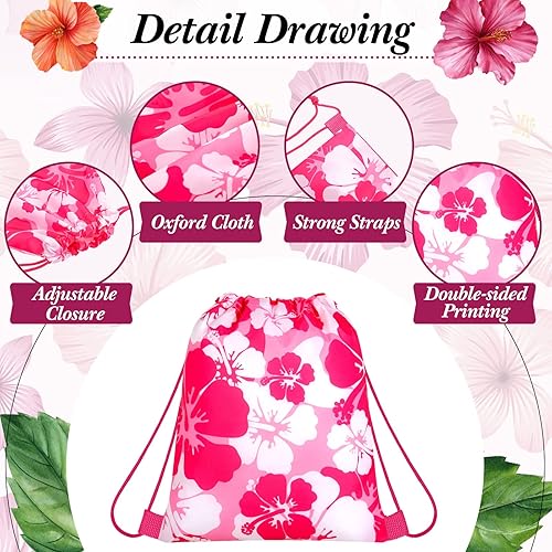 Miniatura 9 de Teling Bolsas de recuerdo de fiesta de hibisco con cordón, bolsas de regalo tropicales para cumpleaños, baby shower, paquetes de recuerdos de fiesta