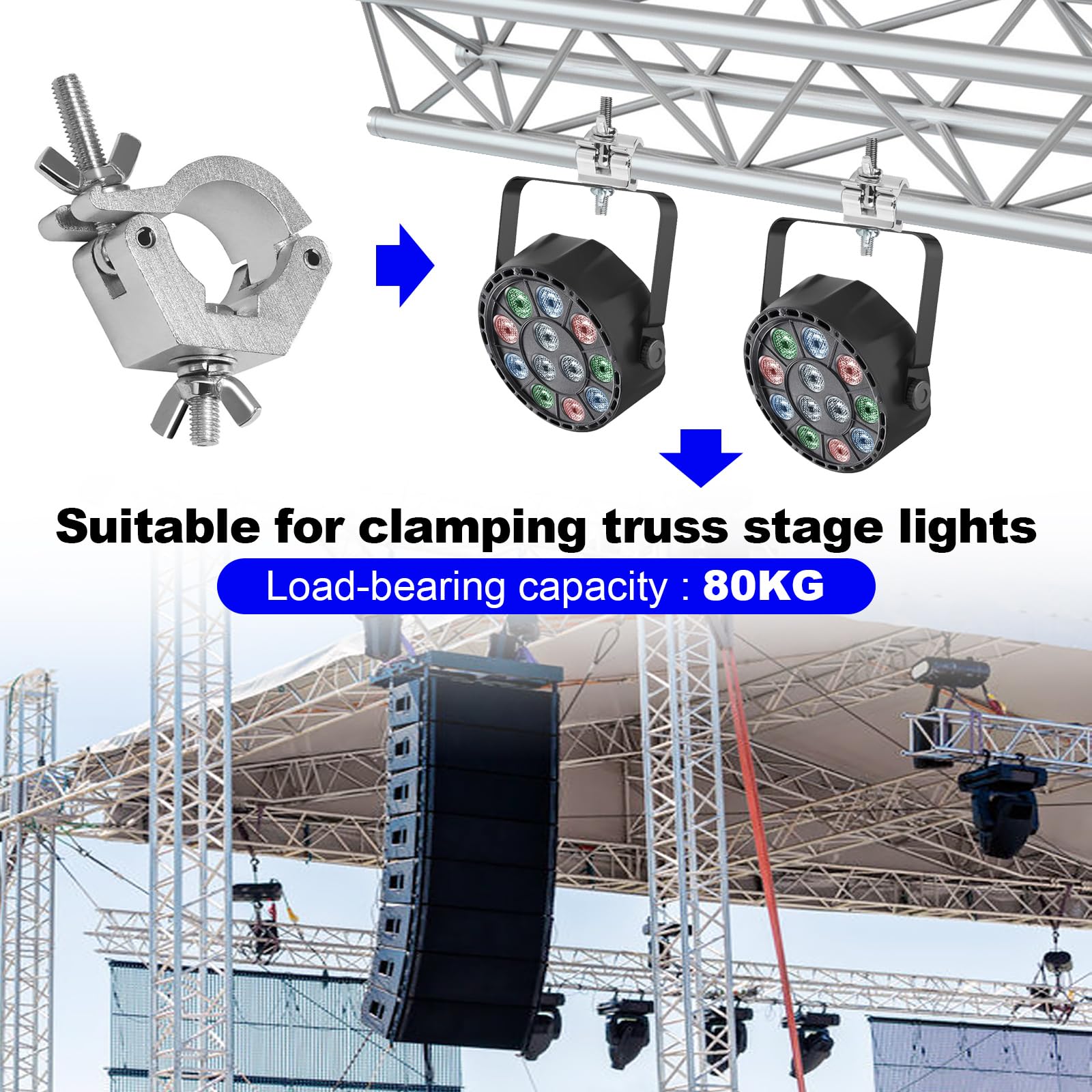 4 Stück Truss O Clamp, 30-35mm Bühnenbeleuchtung Halterung Traversen Klammern Aluminium Truss Haken für Bühnenlichter Hanging Bracket 80KG Ladekapazität (Silber)