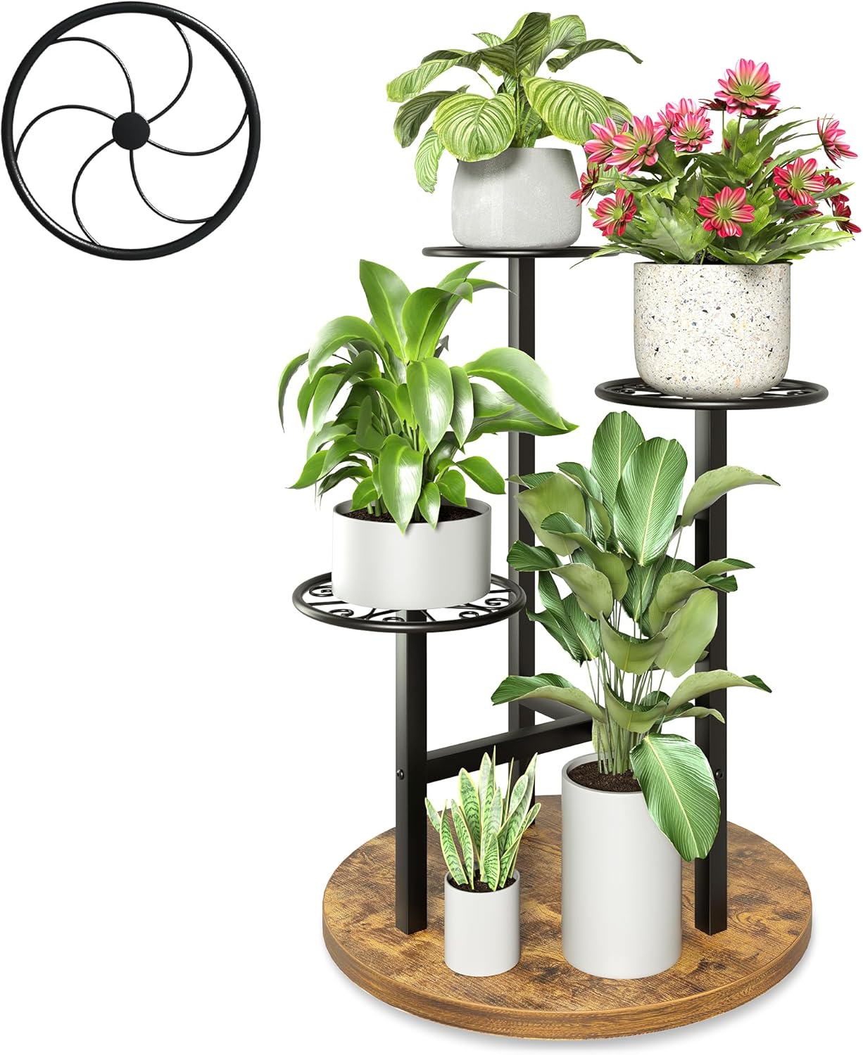 3 Tiers Black Plant Stand Indoor Tall Metal Wood Plant Shelf Outdoor Plant Stands Indoor Plant Table Rack Tiered Plant Stand Garden for Living Room Balcony Patio - RoundLight