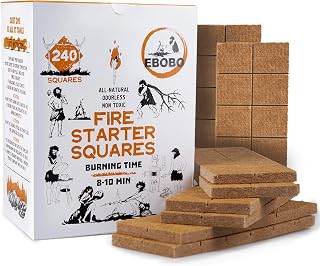 Ebobo 240 Fire Starter Cubes - Natural Wax, Odorless Non-Toxic, Weatherproof Quick Ignite for BBQ, Camping, Fireplace, Fire Pit