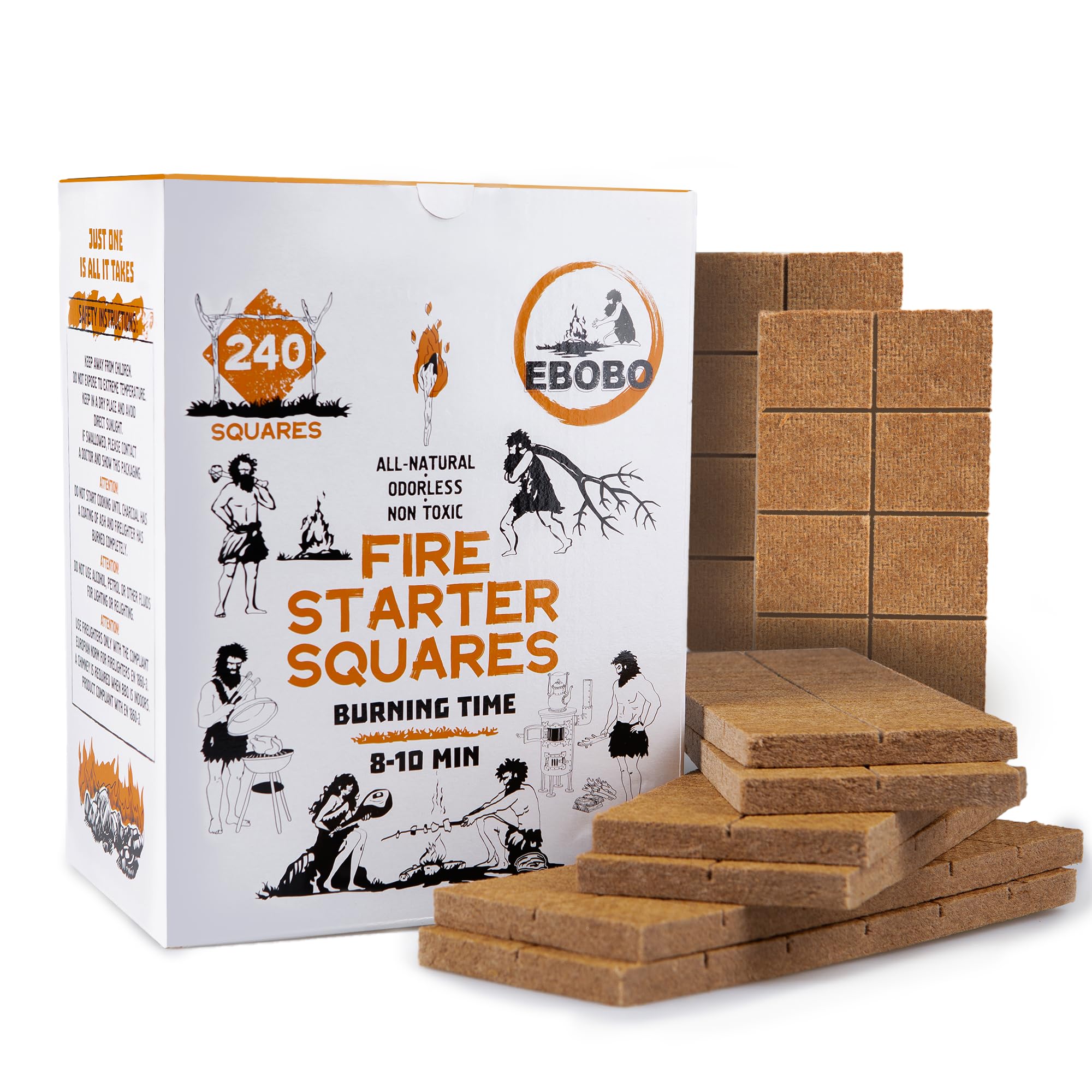 240 pcs Fire Starter Cubes – Natural Wax-Based, Odorless & Non-Toxic – Quick Ignition for BBQ Grill, Fireplace, Wood Stove, Fire Pit & Camping – Easy, Mess-Free Lighting
