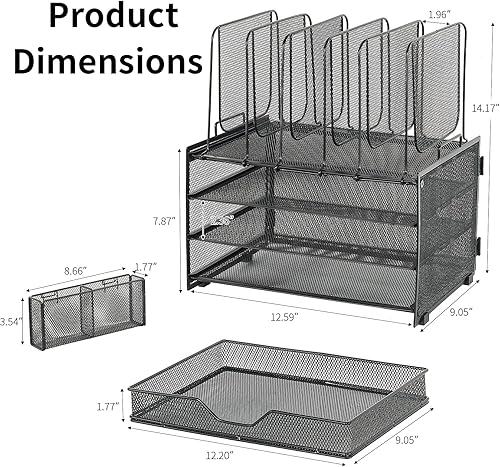 Miniatura 5 de Organizadores de papel de escritorio y accesorios, bandejas de letras de 3 niveles con 5 soportes verticales para archivos, cajón y soporte para