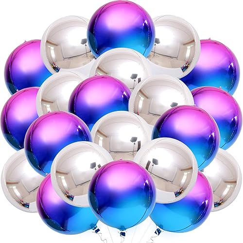 KatchOn, Globos grandes de Mylar plateados, 22 pulgadas, paquete de 24 unidades, globos metálicos morados para fiesta de galaxia, globos esféricos