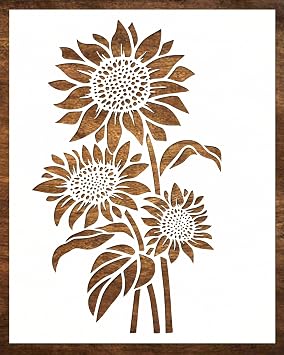 DLY LIFESTYLE Sunflower Stencil - Large Sunflower Stencil for Painting on Walls, Crafts, Canvas, Wood, Paper, Fabric, Furniture - Floral Pattern 8"x11"