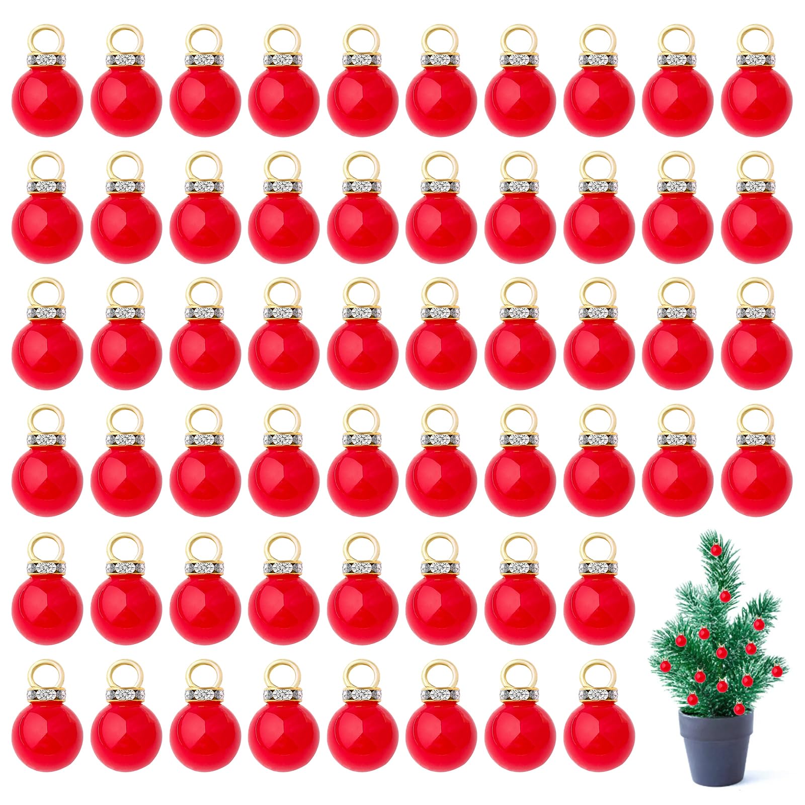 66 Mini Boules De Noël 16mm - Décorations Sapin, Maison De Poupée, Bijoux, Rouge Scintillant