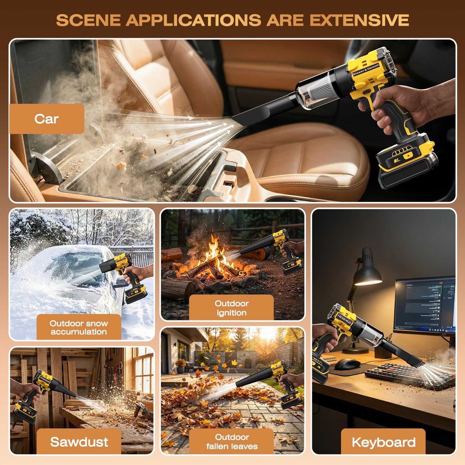 Leaf Blower Cordless for Dewalt 20V Battery, 1300000RPM Lightweight Mini Leaf Blower Handheld Electric Leaf Blower, 2-in-1 Portable Blower &Vacuum for Lawn Dust/Snow Blowing (Not Battery