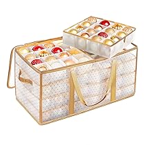 SONGMICS Contenitore per Palline di Natale, Scatola per Decorazioni Natalizie, 128 Posti, Divisori Componibili, 67 x 34 x 34 cm, Semitrasparente e Dorato RFB029A01
