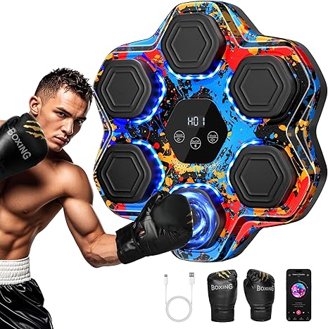 Music Boxing Machine, Interactive Punching Trainer with Boxing Gloves, Large Size Wall Mounted Electronic Boxing Target for Adult Kids, 9 Modes & 9 Speeds Music Boxing Machine, Interactive Punching Trainer with Boxing Gloves, Large Size Wall Mounted Electronic Boxing Target for Adult Kids, 9 Modes & 9 Speeds