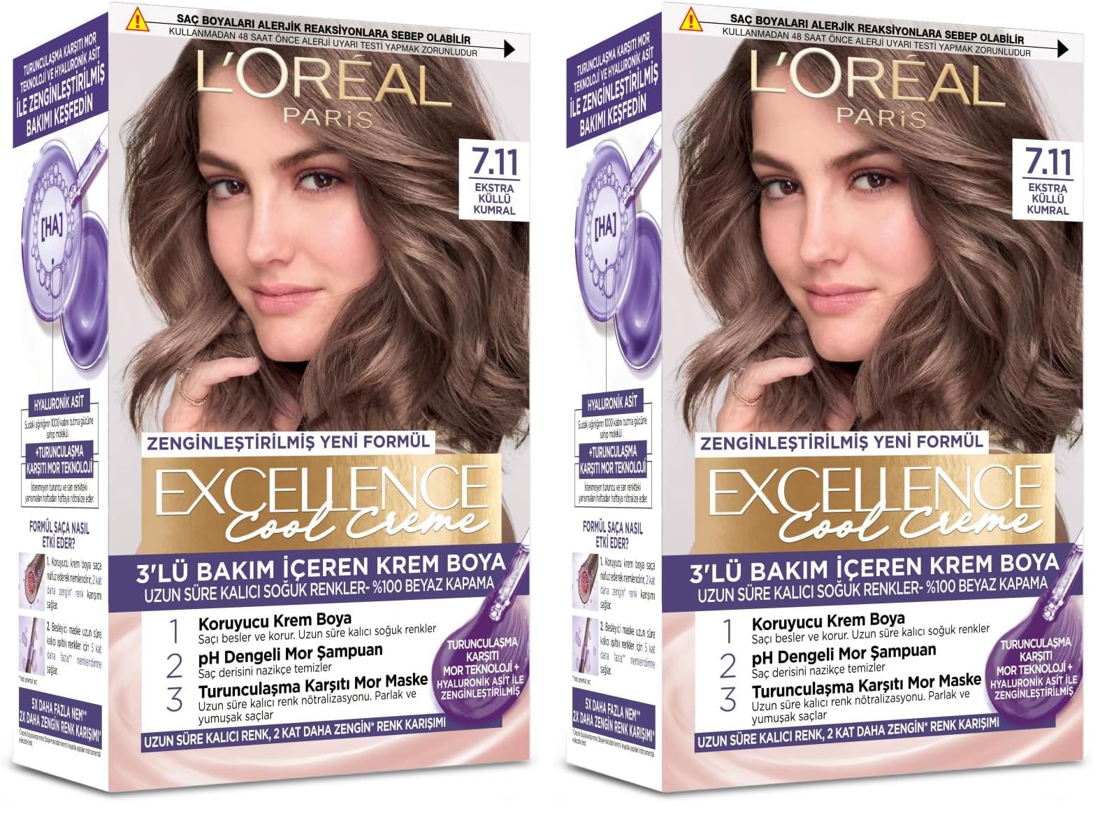 L'Oreal Paris Excellence Cool Creme 7.11 Ekstra Küllü Kumral Saç Boyası (2 paketi)