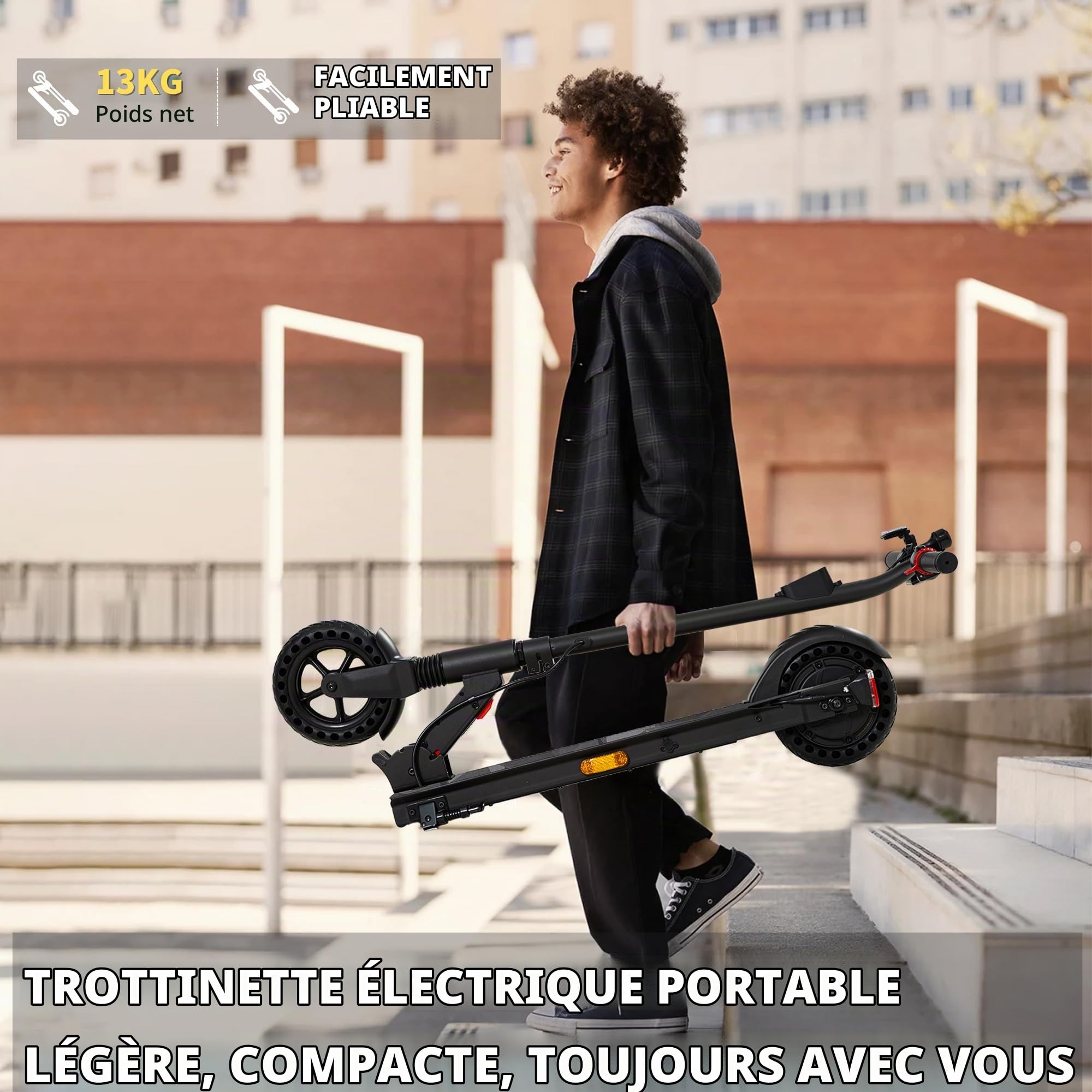 QnQ Trottinette électrique, 2026 Trottinette Pliable 8", Moteur 500W/25KM/H Autonomie 15KM, pneus en nid d'abeille increvables, est Un pour Les Enfants et Les Adolescents.
